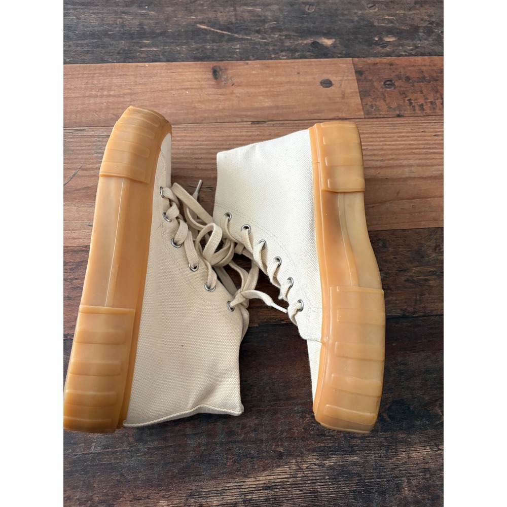Zara Womens Cream Canvas High Top Platform Sneakers Gum Sole Size 36 US 6‎